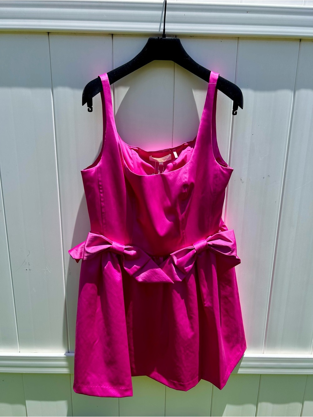 LOVESHACKFANCY BAYER HOT PINK CORSET STYLE MINI DRESS BOWS SZ 10 NWT - Picture 5 of 16